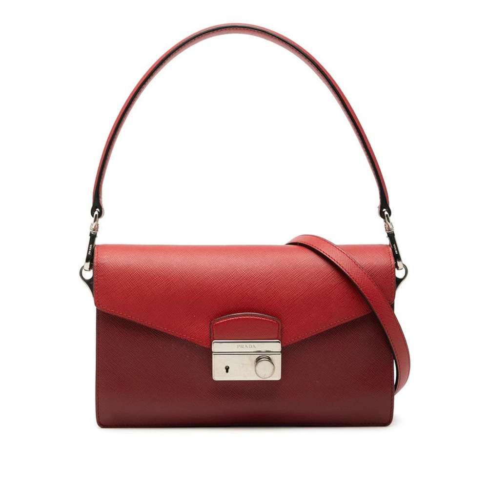 Prada Saffiano Leather Hobo 2Way Crossbody Bag Red